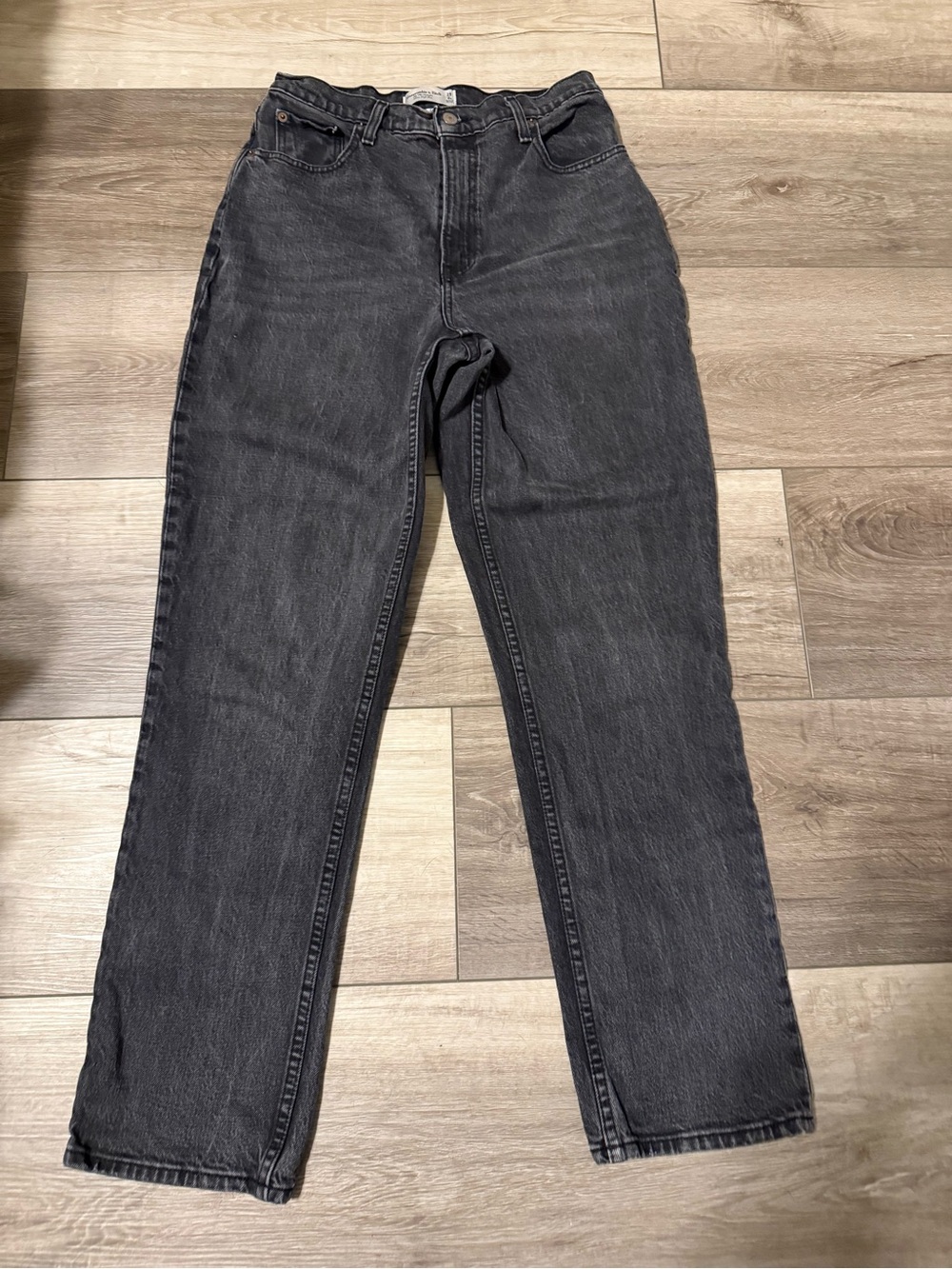 Abercrombie & Fitch Women's Straight Leg Jeans - Washed Black - Curve Love